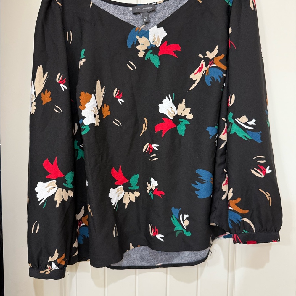 The Limited Black and Red Boxy Blouse with Rounded Neckline